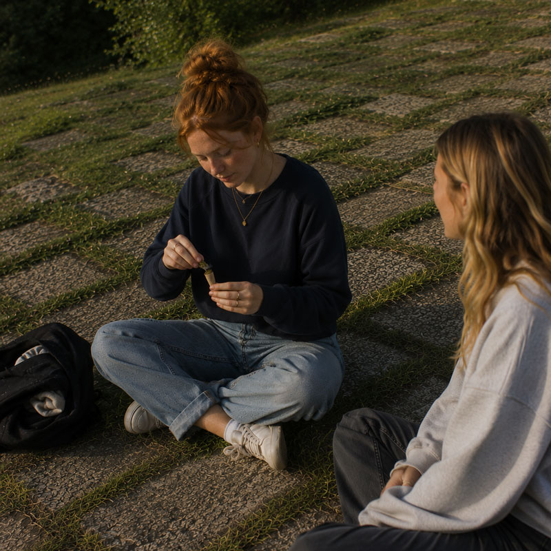 Person filling a cone outdoors