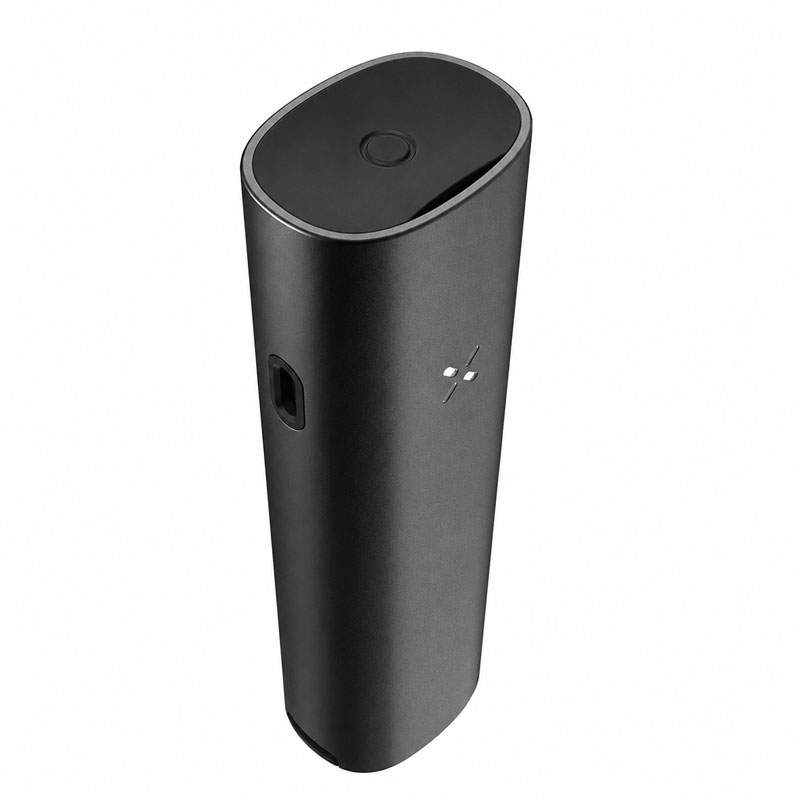 Black PAX 4 vaporizer with flat mouthpiece on a white background