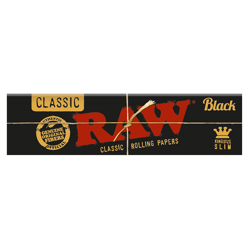 RAW Black Slim rolling papers single pack on white background