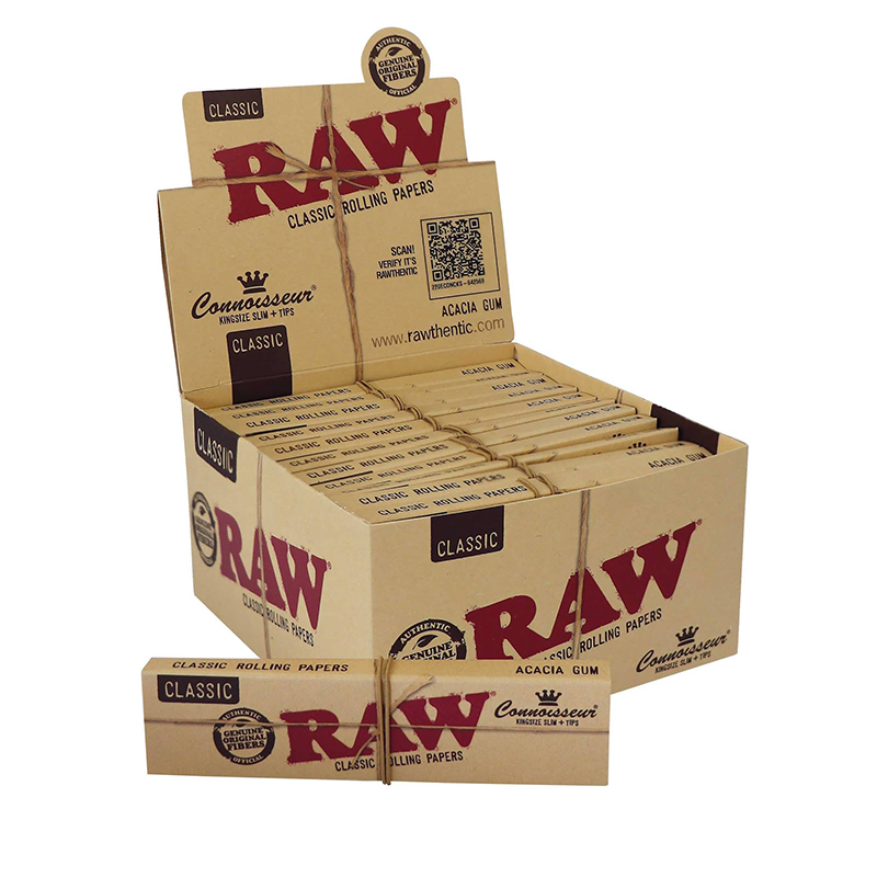 RAW Connoisseur Plus Tips retail display box on white background