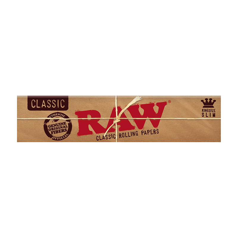 RAW Classic King Size Slim rolling papers booklet on white background