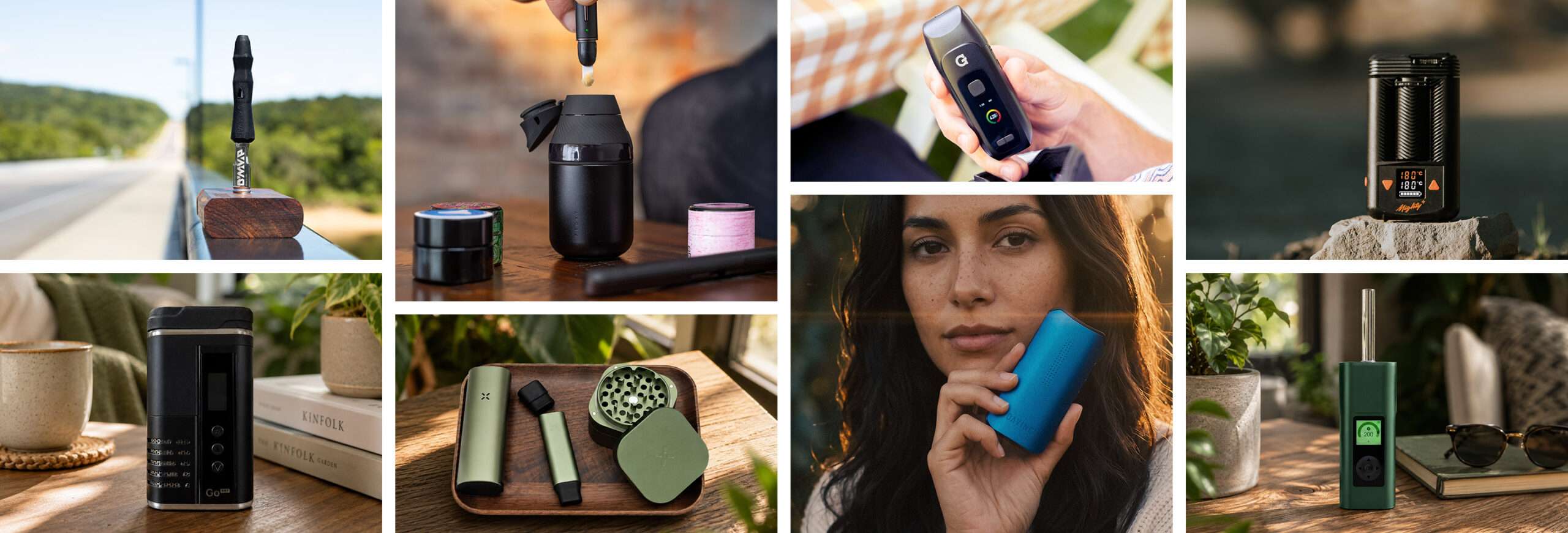 Dry herb, concentrate and portable vaporizers banner showing a range of popular vape devices from leading brands.