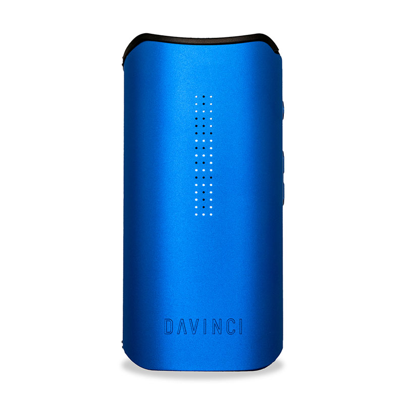 Blue DaVinci IQ Core vaporizer shown from the front with vertical LED display