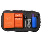 DaVinci IQ Core blue vaporizer with charging cable, cleaning tool and included accessories