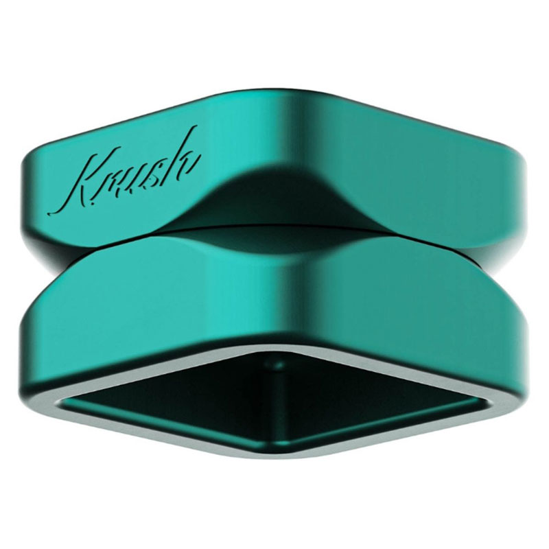 Emerald Green Krush Kube 2.0 grinder showing its square two-part design and Krush logo