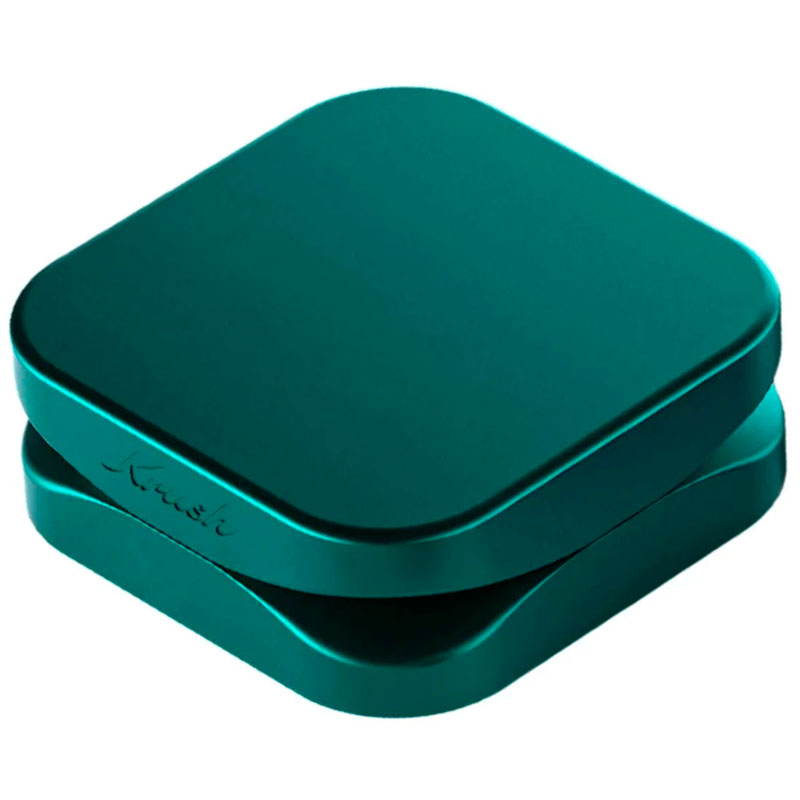 Emerald green Krush Kube 2.0 XL grinder showing its square two-part design