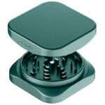 Space grey Krush Kube 2.0 XL aluminium grinder opened to show its grinding teeth