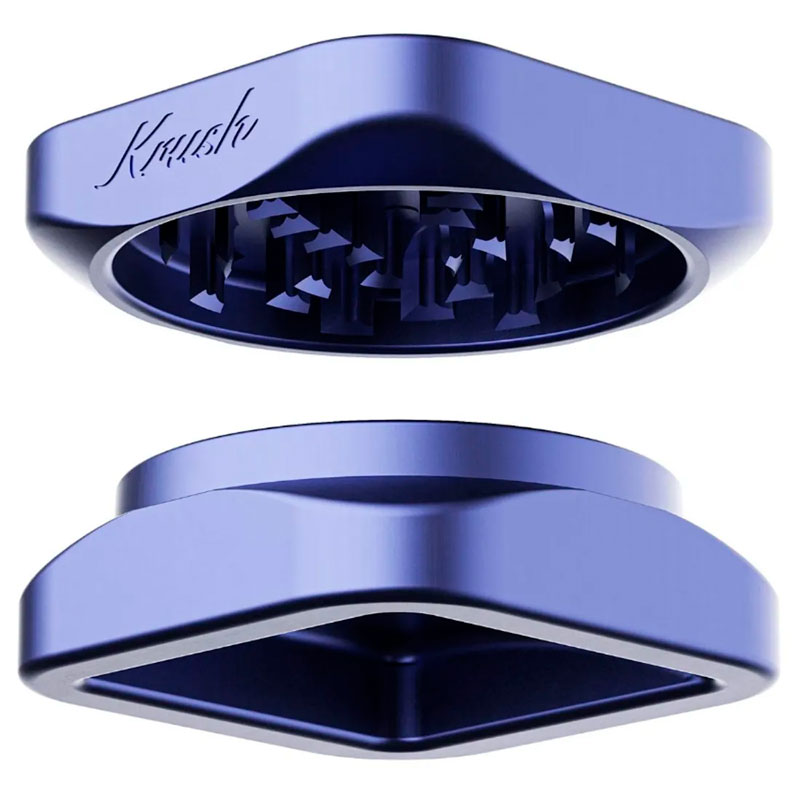 Separated view of the blue Krush Kube 2.0 XL showing both grinder sections and grinding teeth