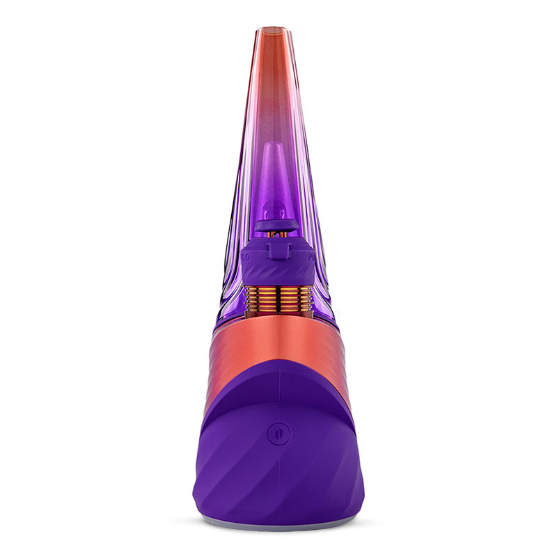 Rear of the purple Puffco Peak Pro Plasma with the circular operating button visible