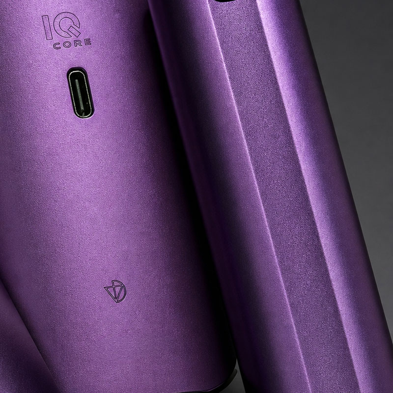 Close-up of the purple DaVinci IQ Core showing the USB-C port and rear branding