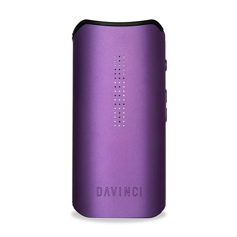 Purple DaVinci IQ Core vaporizer shown from the front with vertical LED display