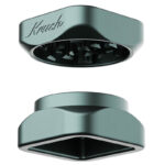 Space grey Krush Kube 2.0 aluminium grinder opened to show its grinding teeth and two-part design