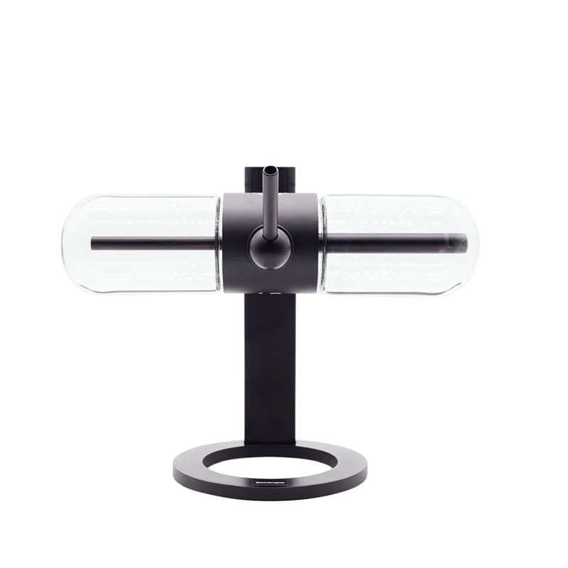 Black Stündenglass Gravity Infuser shown horizontally during rotation