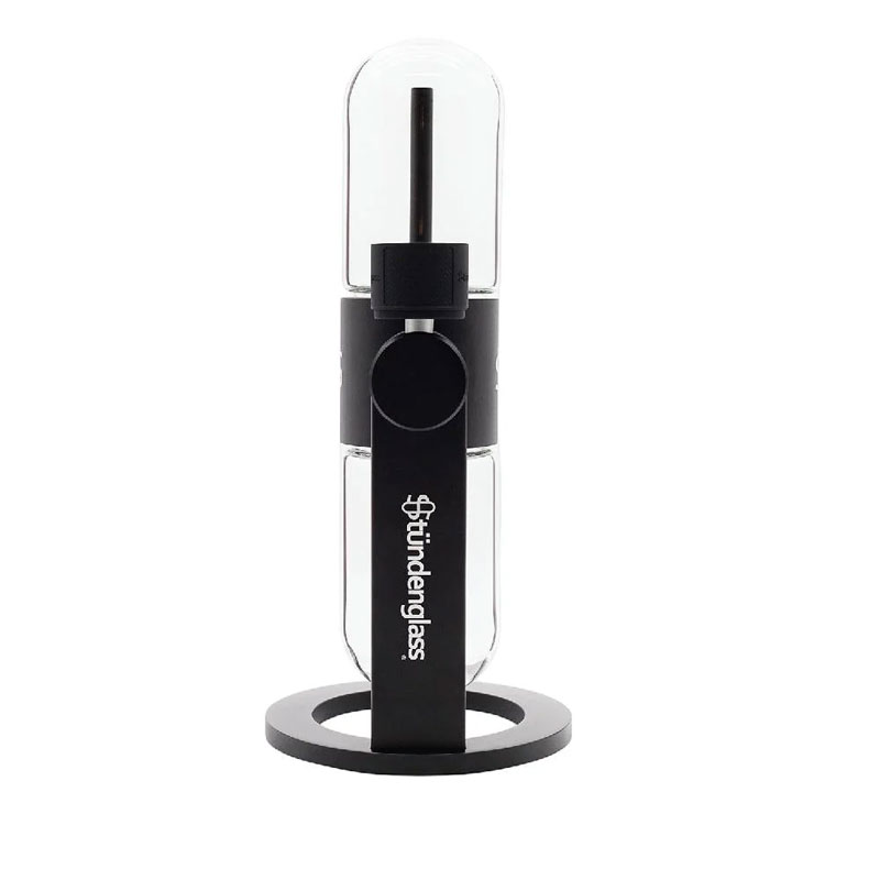 Side view of the black Stündenglass Gravity Infuser and glass globes
