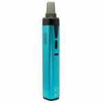Rear view of the blue XMax V4 Pro vaporizer showing the airflow vent and USB C port