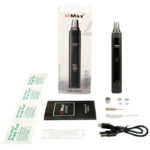 XMax V4 Pro vaporizer package with cleaning tools, screens, USB C cable and instruction manual