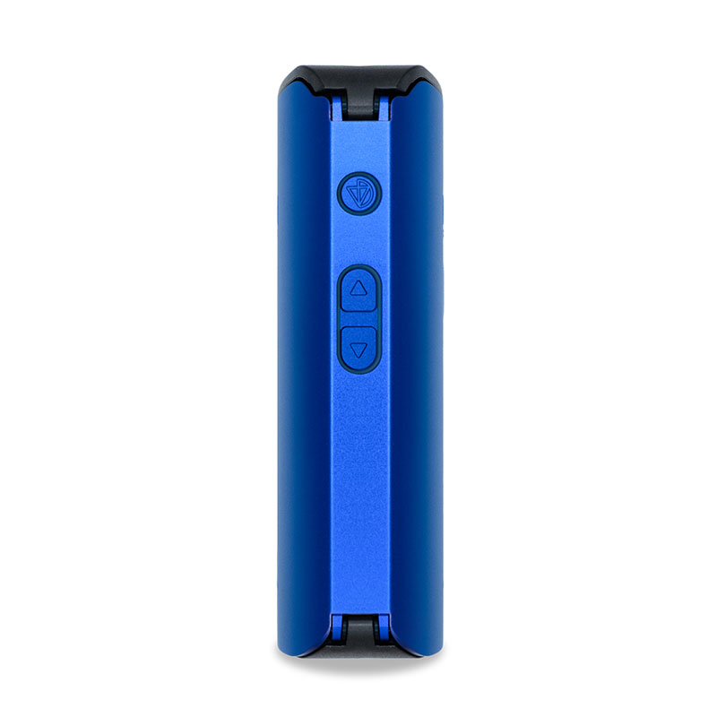 Close-up of the power and temperature control buttons on the blue DaVinci IQ Core