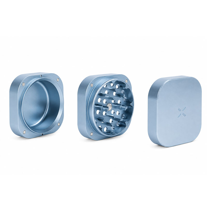 Blue Haze PAX separated into three sections showing the internal grinding teeth and storage chamber