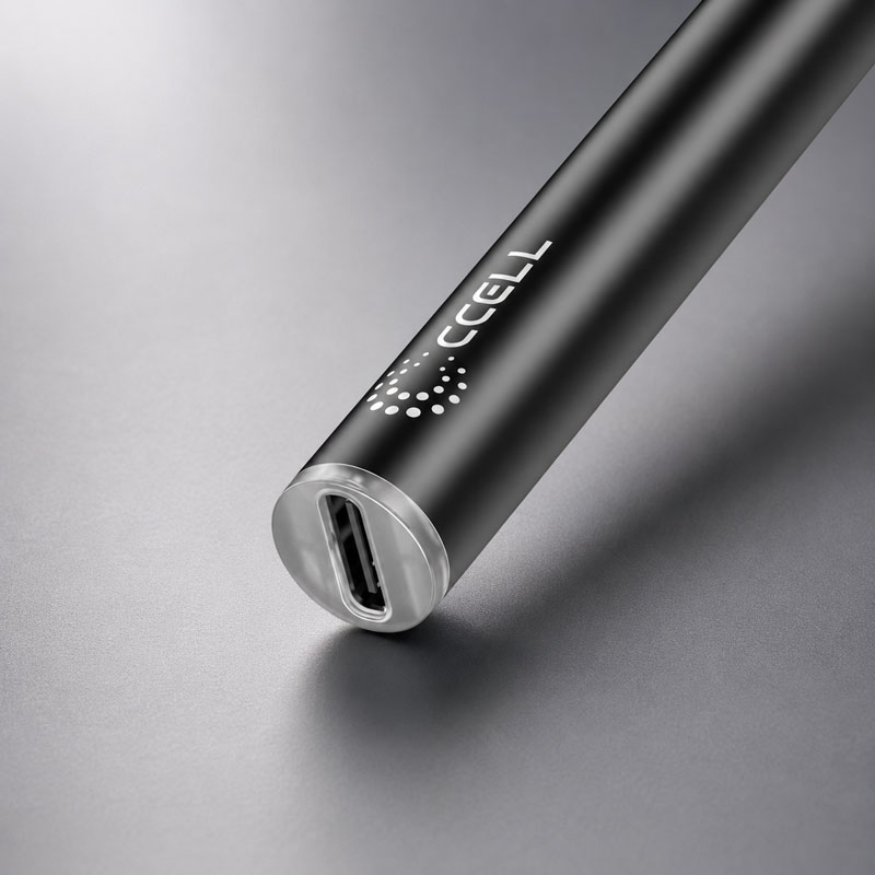 Close-up of the CCELL M4 battery USB charging port