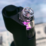 Detailed view of the Dr. Dabber Switch GO glass mouthpiece and chamber
