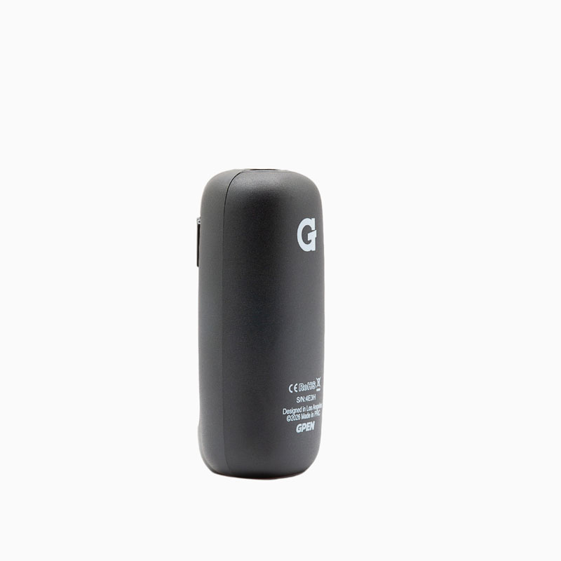 Rear-left angled view of the black G Pen 510 OG battery showing the logo and product markings