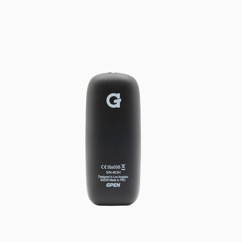 Straight rear view of the black G Pen 510 OG battery with logo and regulatory markings