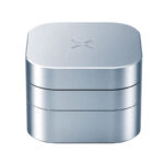 PAX Grinder in Blue Haze with three-piece aluminium design on white background