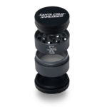 Santa Cruz Shredder Split Series grey and black 4 piece herb grinder shown in an exploded open view