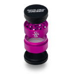 Santa Cruz Shredder Split Series pink and black 4 piece herb grinder shown in an exploded open view
