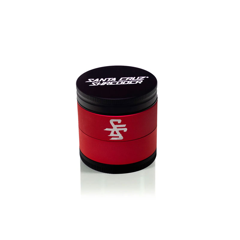 Santa Cruz Shredder Split Series red and black 4 piece herb grinder closed