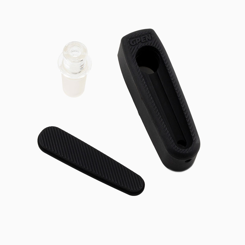 G Pen Micro 2 Rig Adapter showing the black silicone housing, removable cover and separate glass connector
