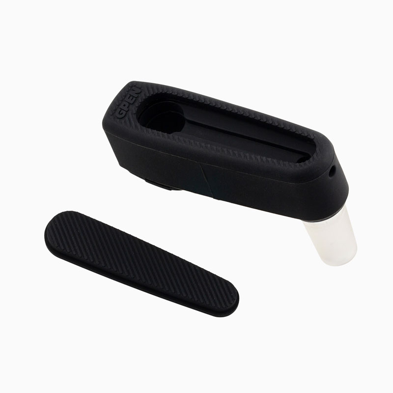 Angled view of the G Pen Micro 2 Rig Adapter showing the silicone body, glass joint and removable cover