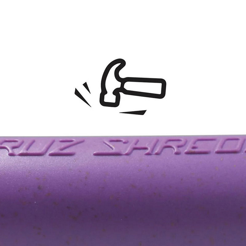 Close-up of purple Santa Cruz Shredder Hemp Dugout showing embossed brand logo and textured hemp composite surface