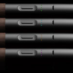 Four close up views of the Vessel Craftsman 510 Battery showing green, blue, orange and purple LED voltage indicators
