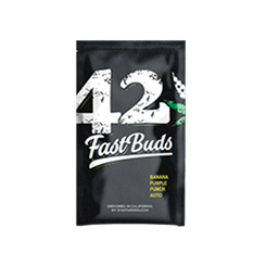 Black package for 42 Fast Buds Cannabis Seeds, Banana Purple Punch Auto strain.