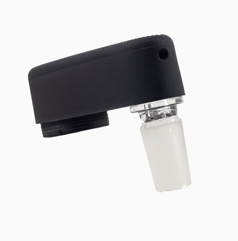 Close up of the G Pen Micro 2 Rig Adapter showing its angled design, airflow hole and glass joint
