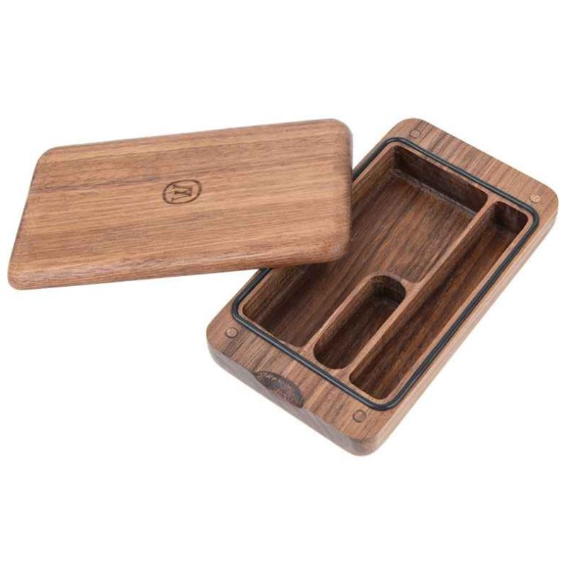 Marley Natural Herb and Roll Case, Small open black walnut storage case with slide lid