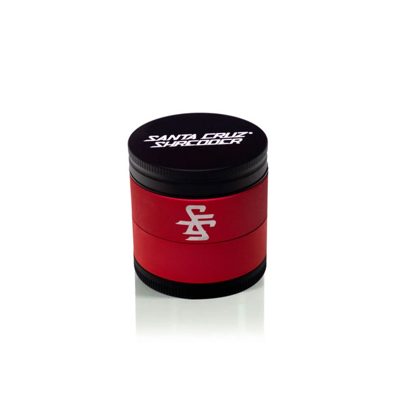 Santa Cruz Shredder Split Series red and black 4 piece herb grinder closed