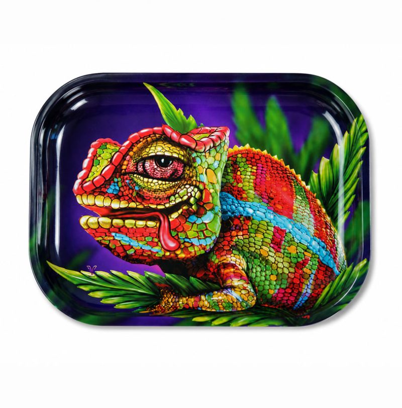V-Syndicate Chameleon small rolling tray with colourful chameleon artwork on a white background