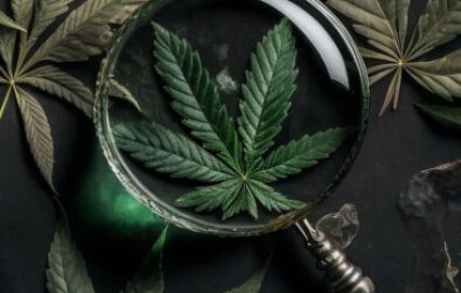 Magnifying Glass over Hemp Leaf